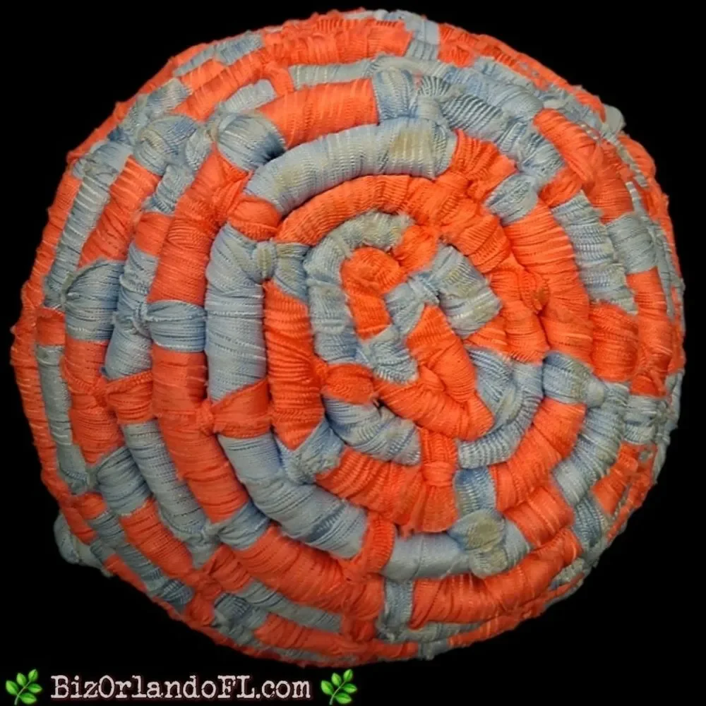 VINTAGE: Set of 2 Matching Nested Coiled Rope Basket in Coral & Blue Colors RARE